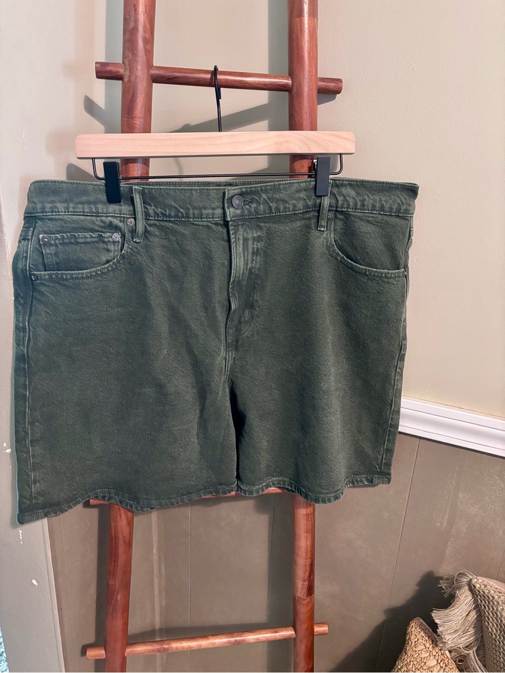 American Eagle Outfitters High-Rise Camper Green Denim Shorts
